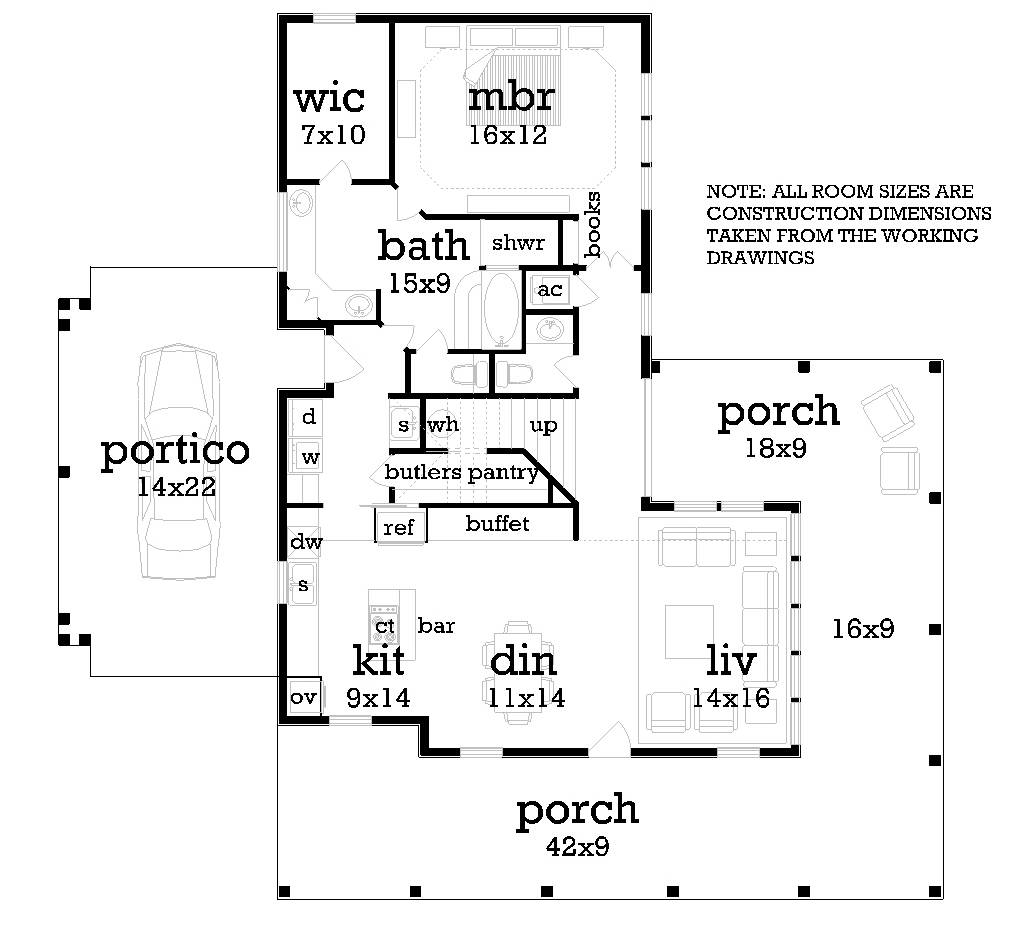Main Level Floor Plan image of Oak Meadows - 1918 House Plan